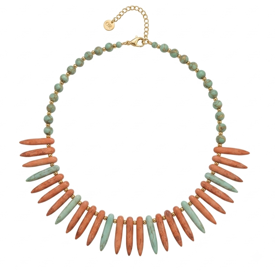 Gold Necklace with Natural Howlite Stones - Image 2