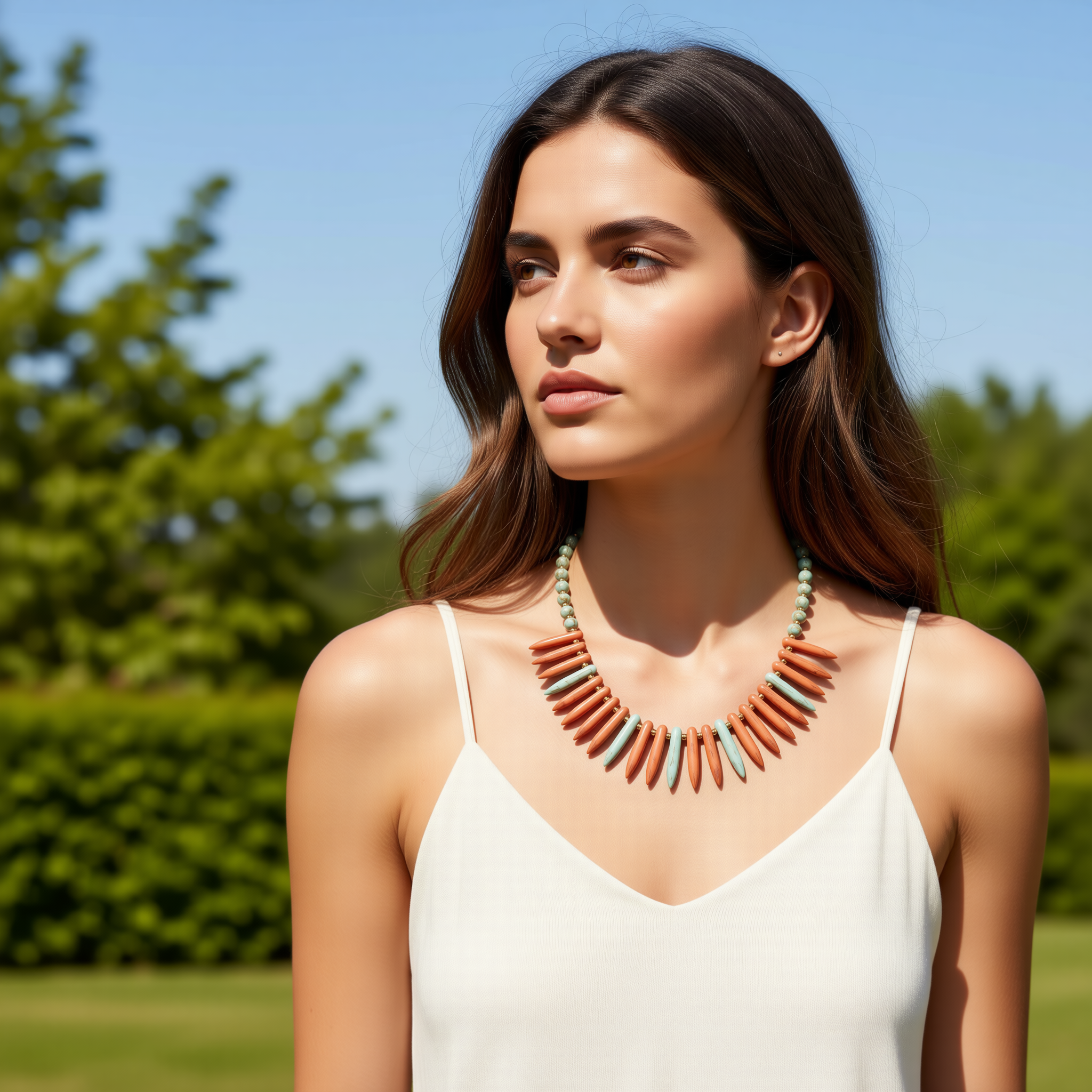 Gold Necklace with Natural Howlite Stones