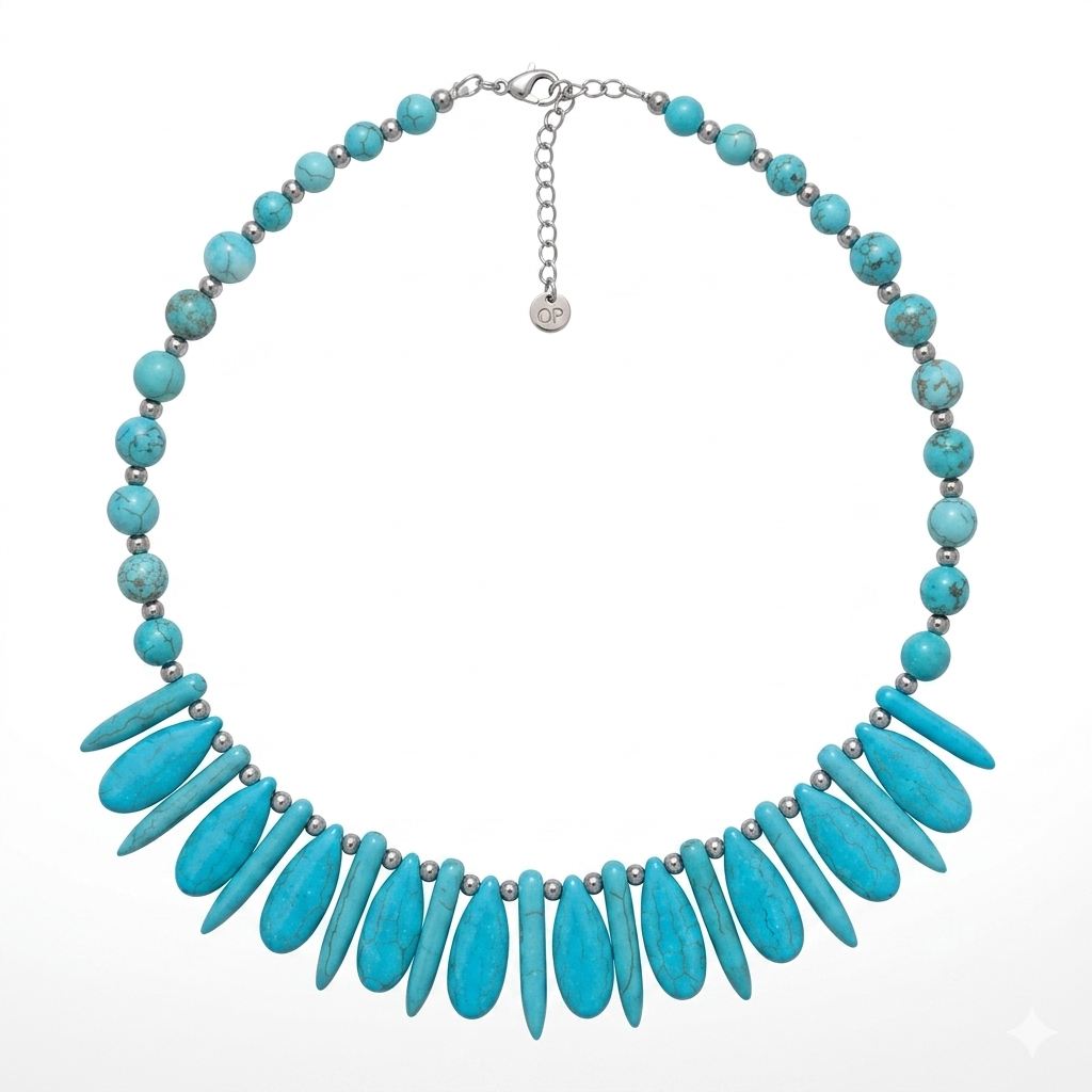 Silver Necklace with Natural Turquoise Howlite Stones