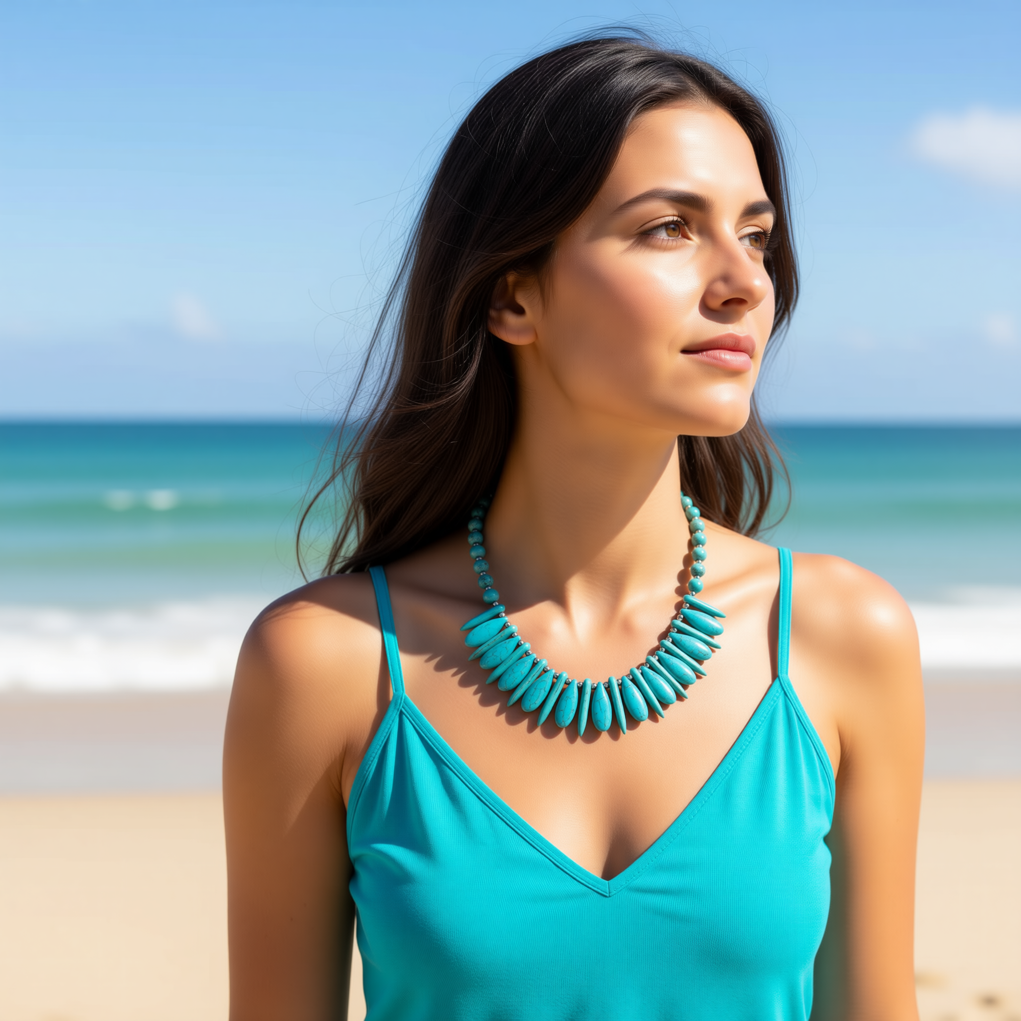 Silver Necklace with Natural Turquoise Howlite Stones - Image 2