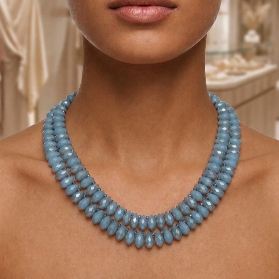 Double Gold Necklace with Natural Cat Eye & Turquoise Stones & Natural Apatite Beads