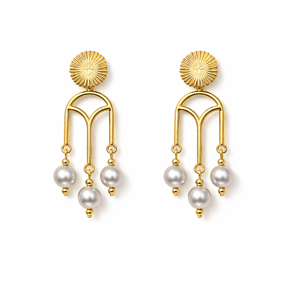 Gold Earrings with Swarovski Pearls