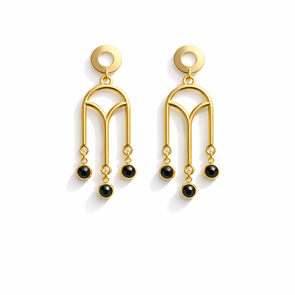 Gold Earrings with Black Zircons