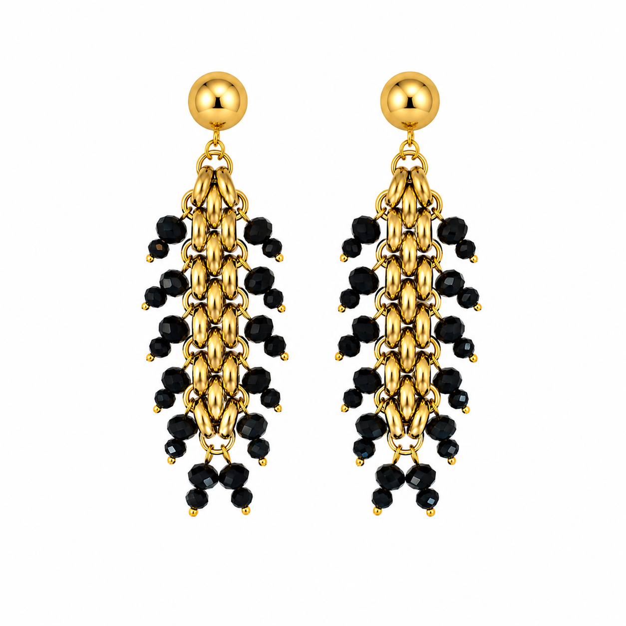Gold Earrings with Natural Black Onyx Stones