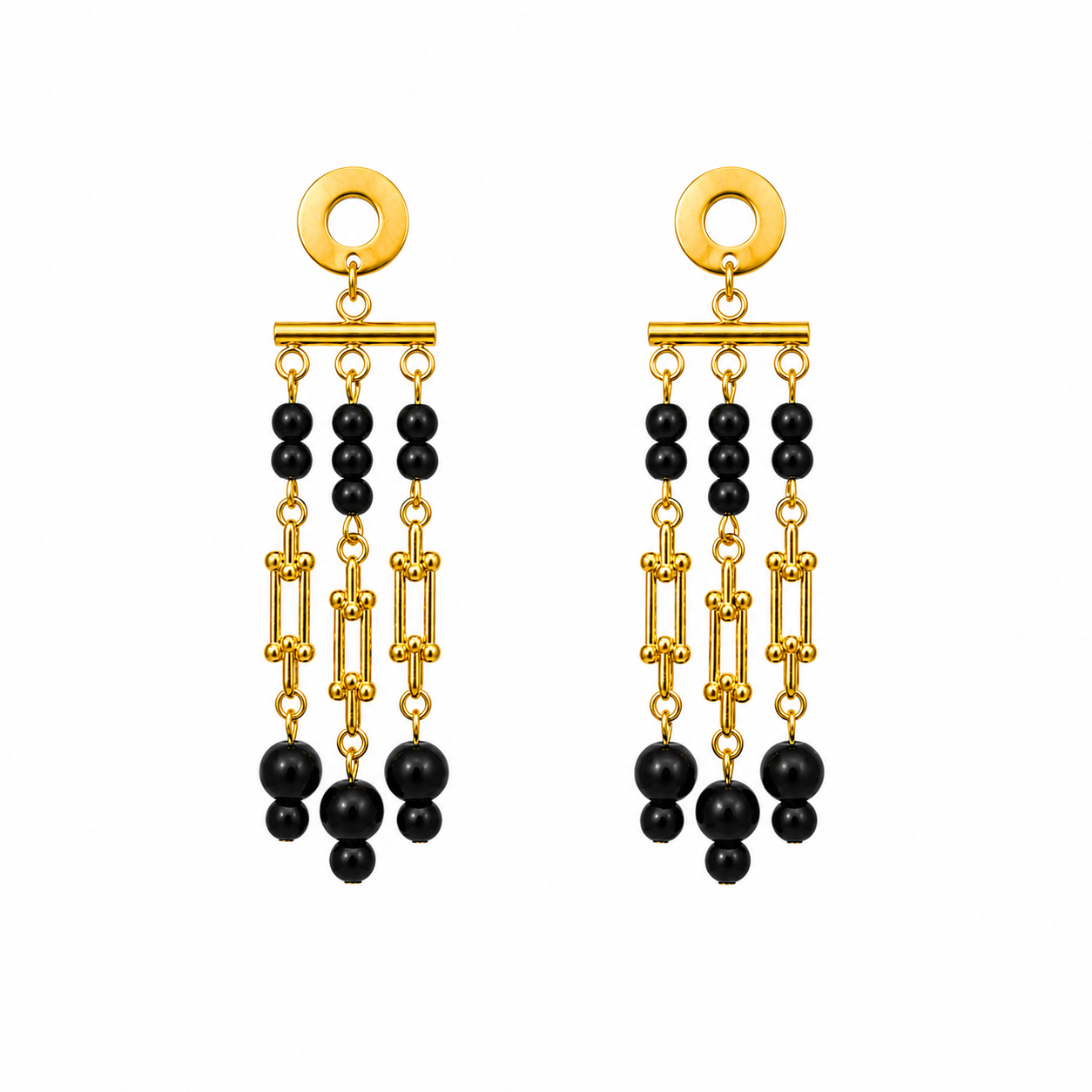 Gold Earrings with Natural Black Onyx Stones
