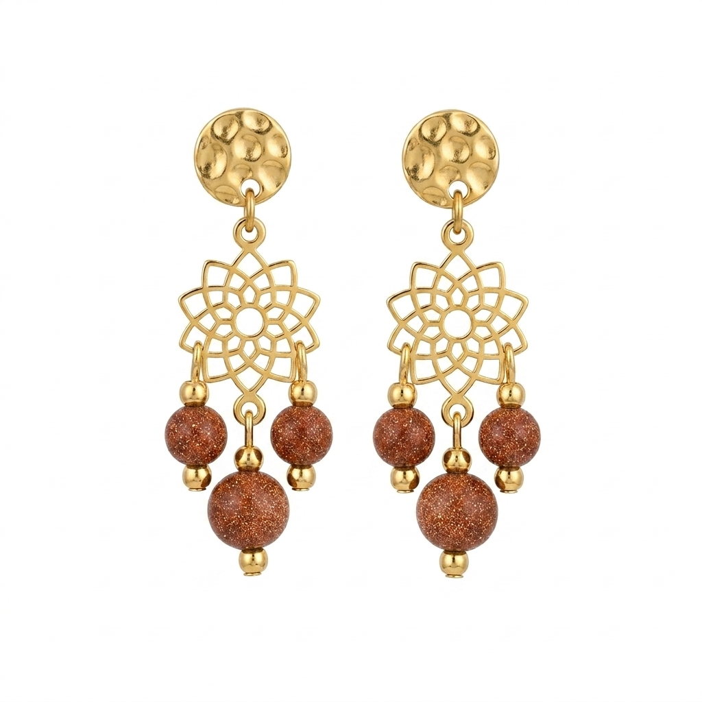 Gold Earrings with Natural Gold Sandstone