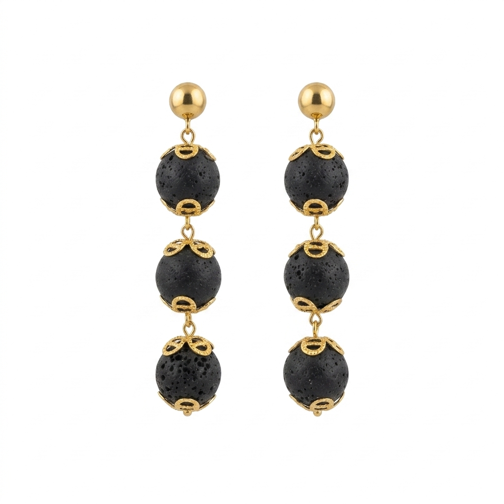 Gold Earrings with Natural Lava Stones