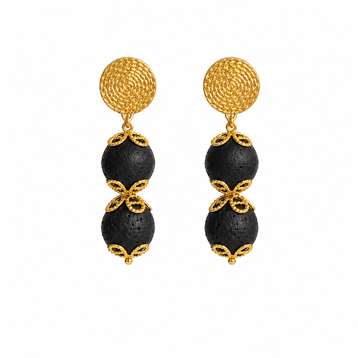Gold Earrings with Natural Lava Stones