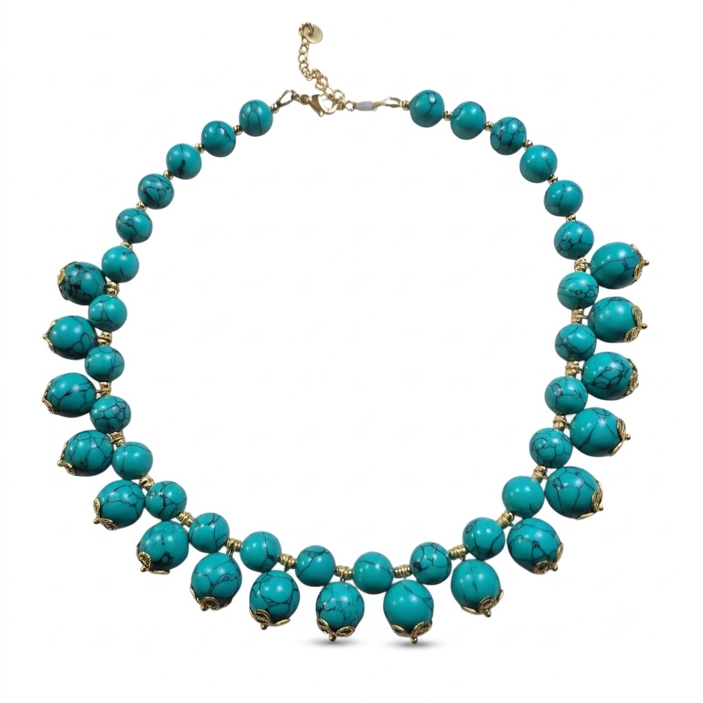 Necklace with Natural Green Turquoise Stones