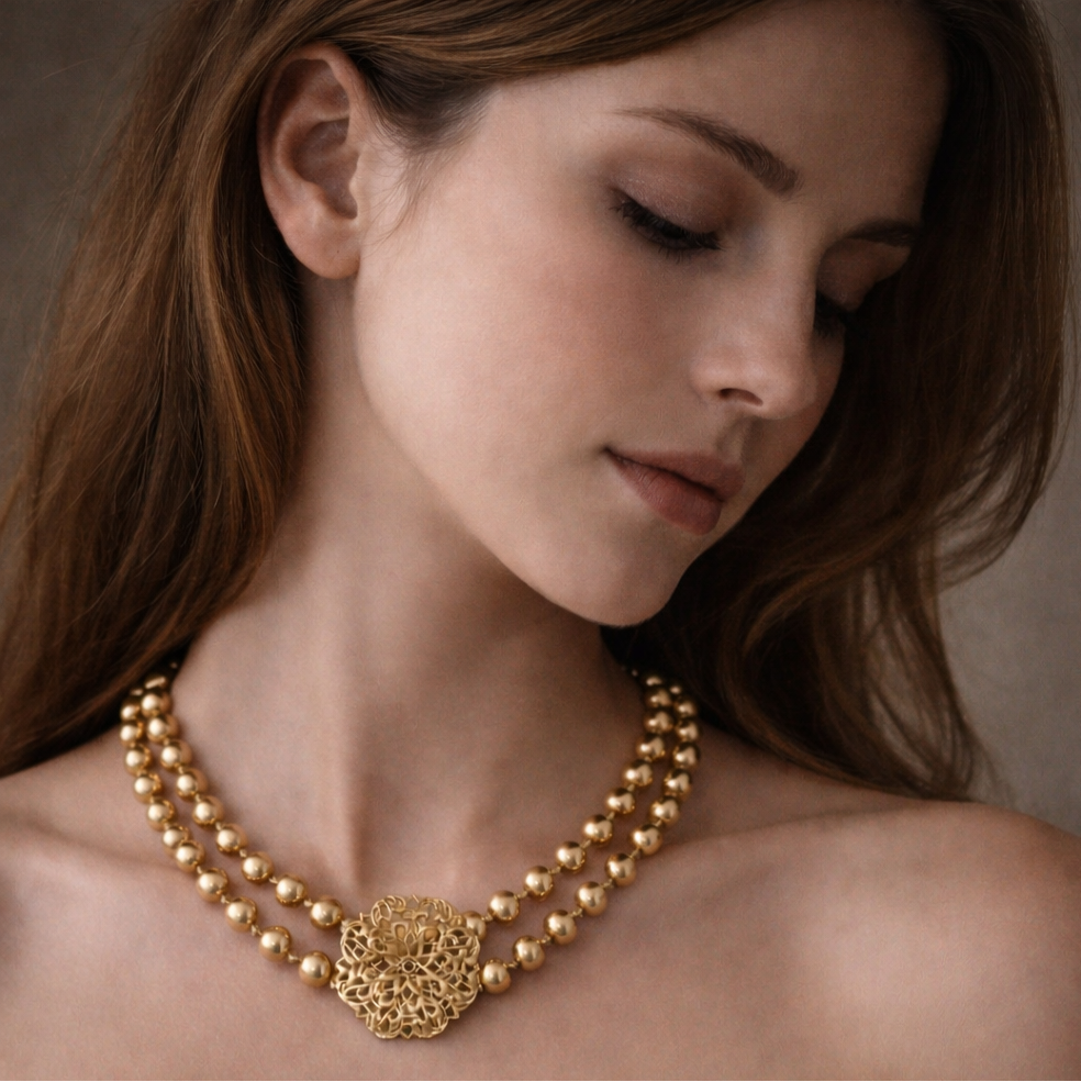 Double Gold Necklace with Swarovski Pearls