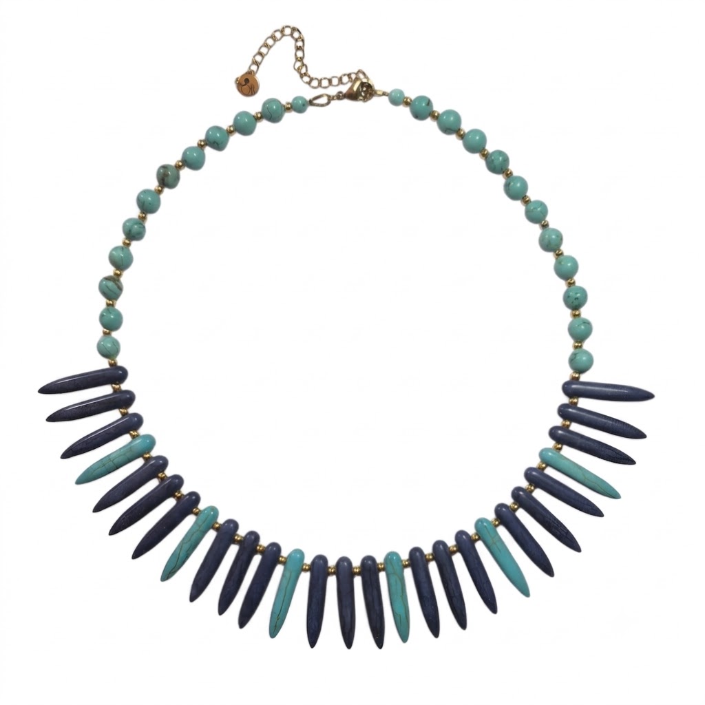 Gold Necklace with Natural Howlite Stones