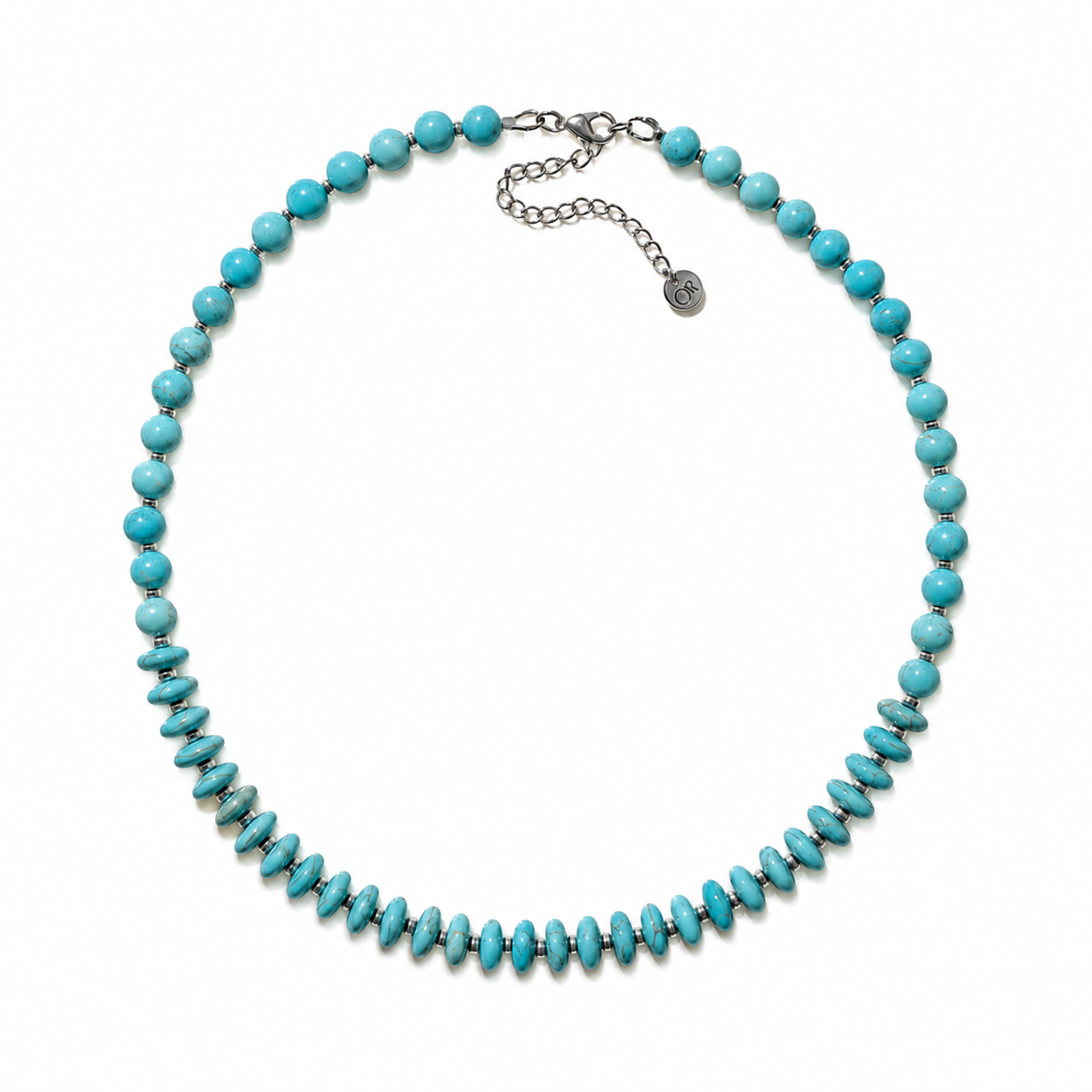 Silver-Tone Necklace with Natural Turquoise & Howlite