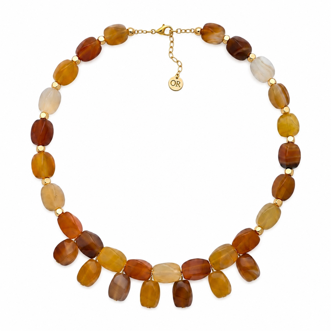 24k Gold-Plated Necklace with Natural Amber Agate