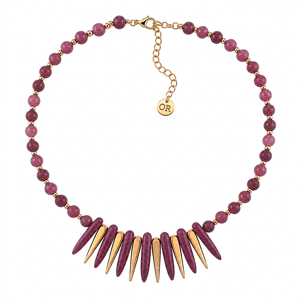 24k Gold-Plated Necklace with Purple Cat's Eye & Howlite