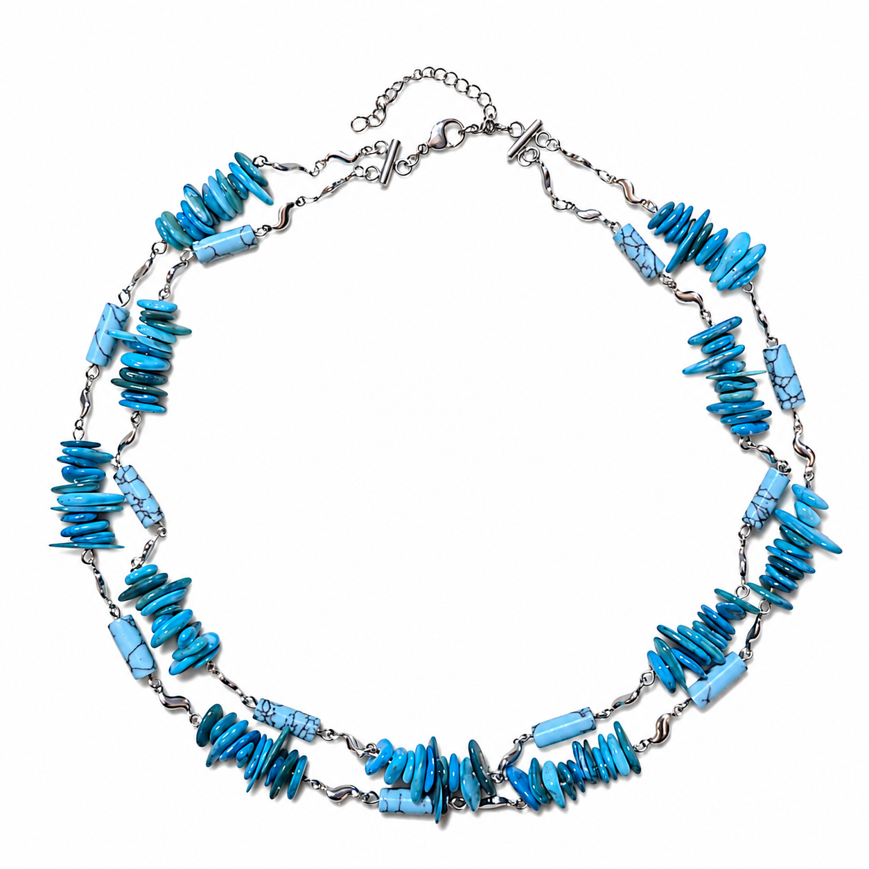 Double Stranded Necklace with Coral Chips & Blue Turquoise