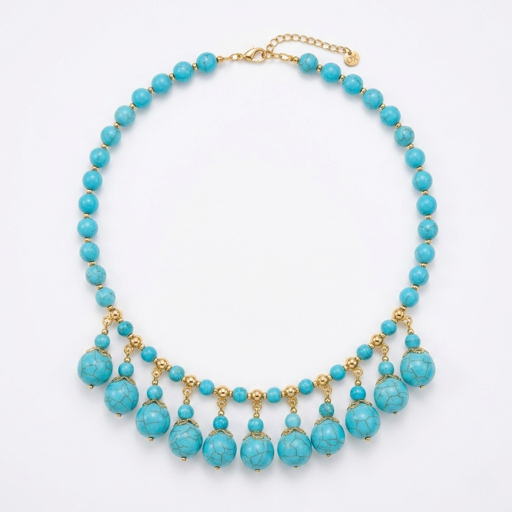 24k Gold-Plated Necklace with Natural Howlite Stones - Image 2