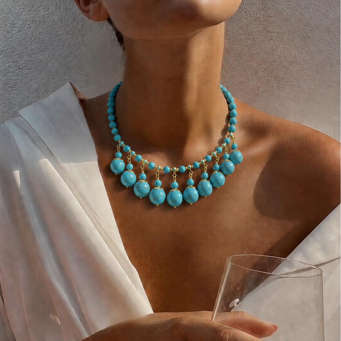 24k Gold-Plated Necklace with Natural Howlite Stones