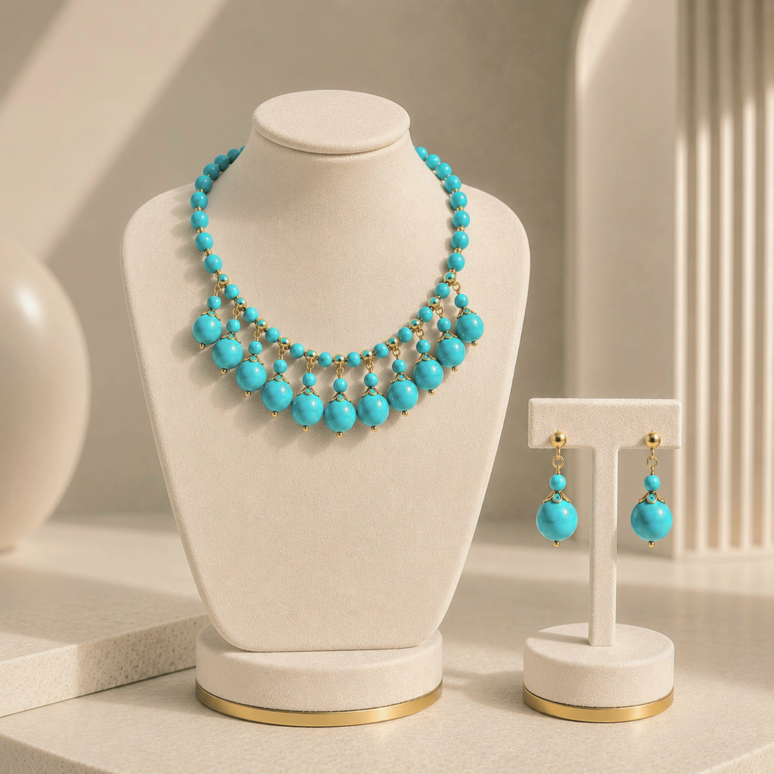 24k Gold-Plated Necklace with Natural Howlite Stones - Image 3