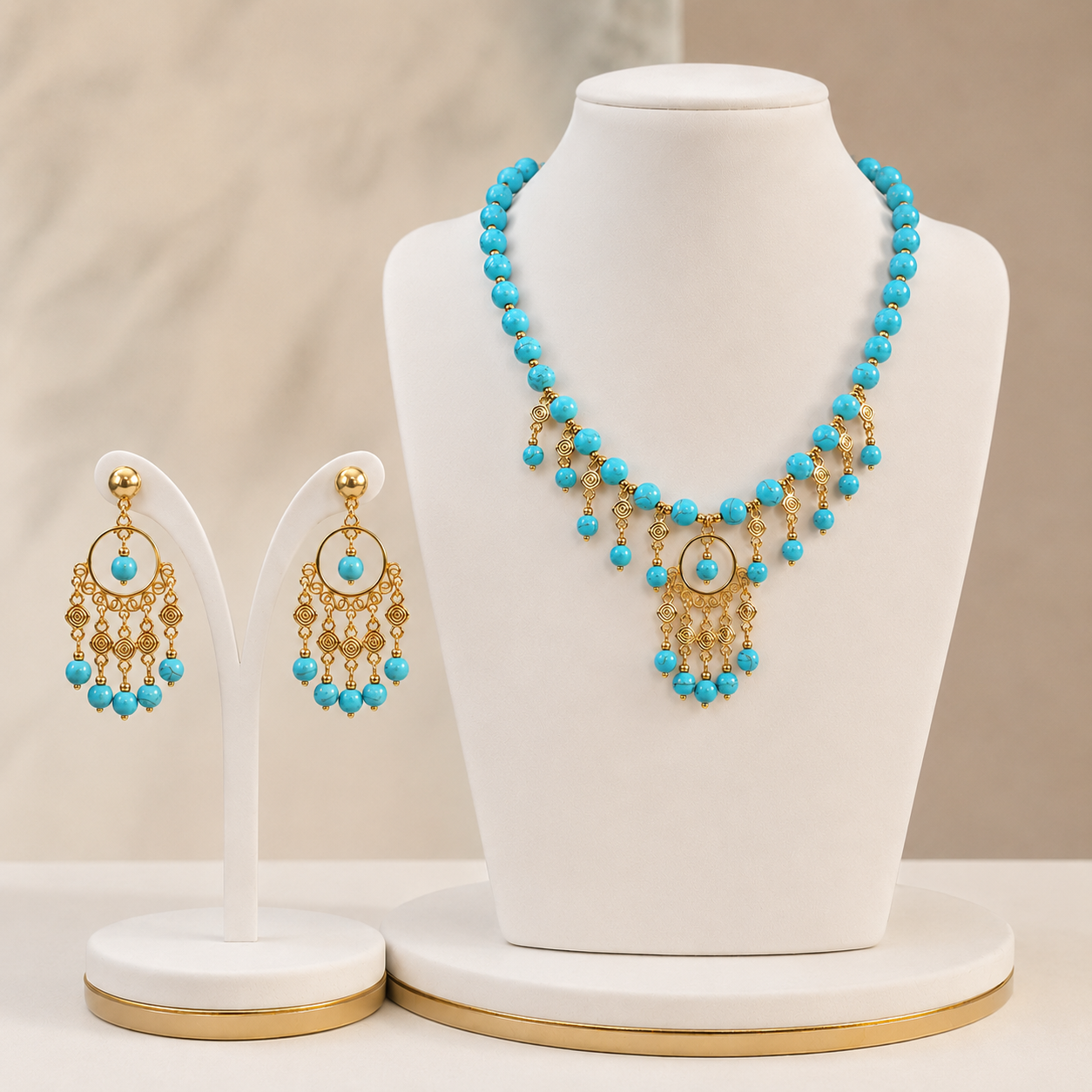 24k Gold-Plated Necklace with Natural Turquoise - Image 3