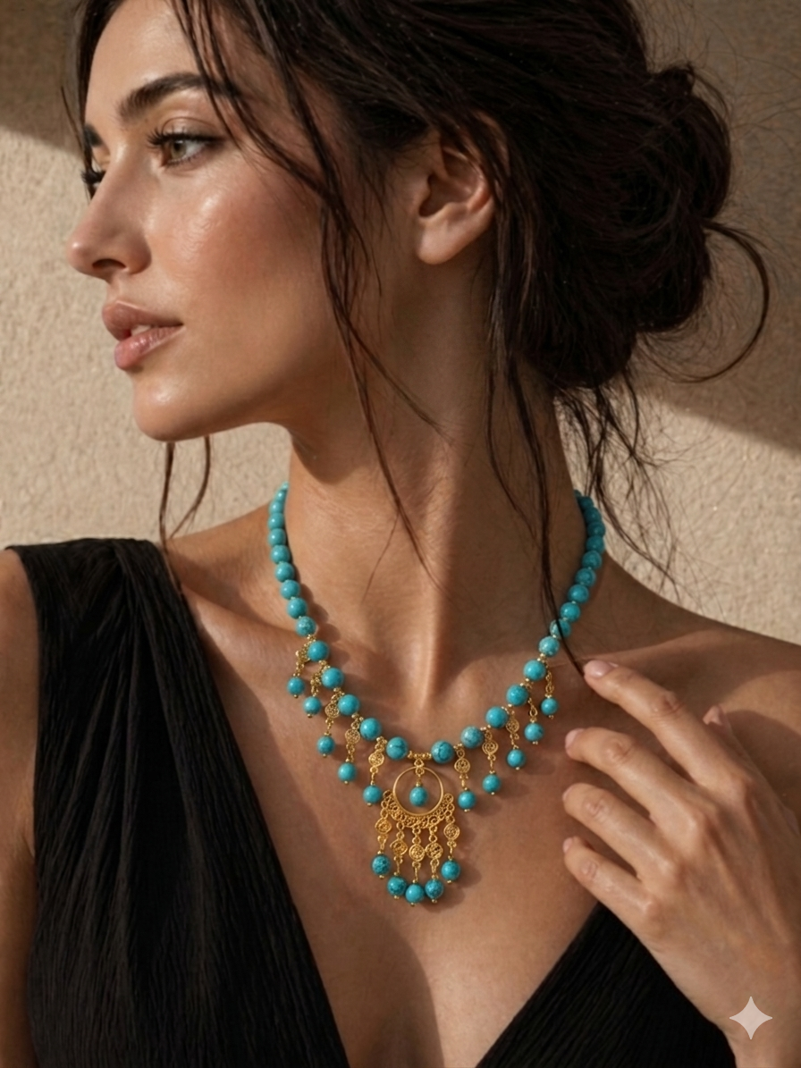 24k Gold-Plated Necklace with Natural Turquoise - Image 2