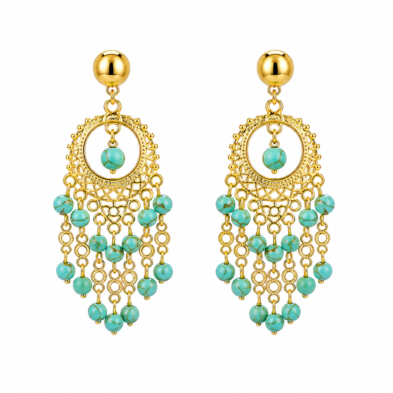 24k Gold-Plated Earrings with Green Howlite