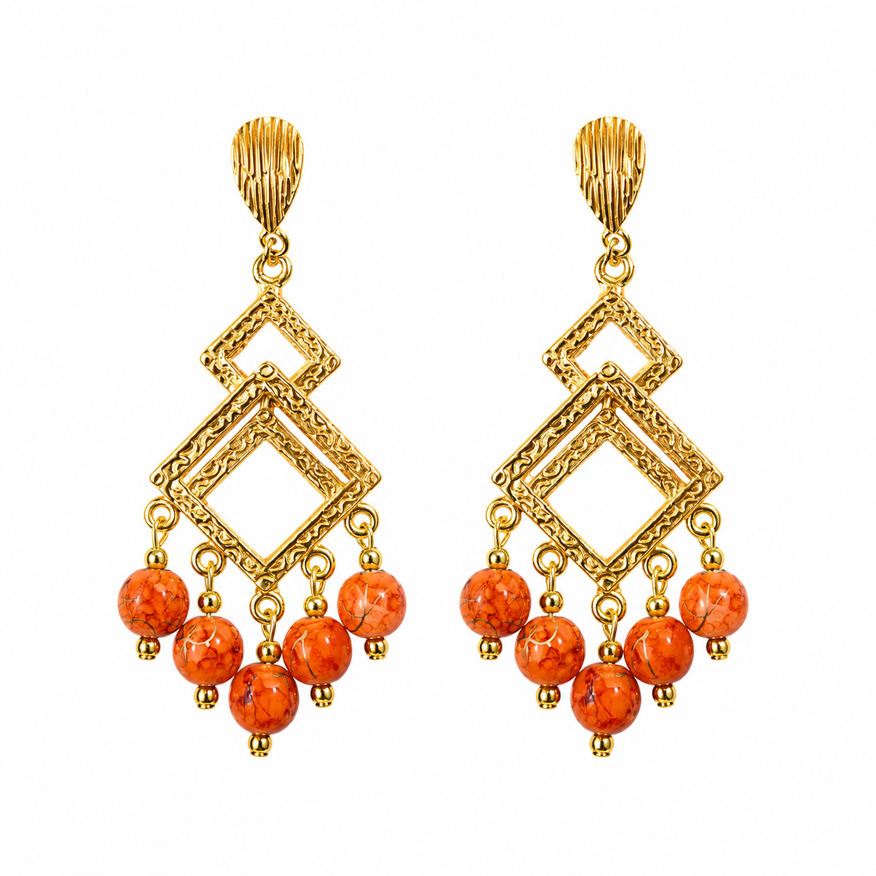24k Gold-Plated Earrings with Natural Orange Stones