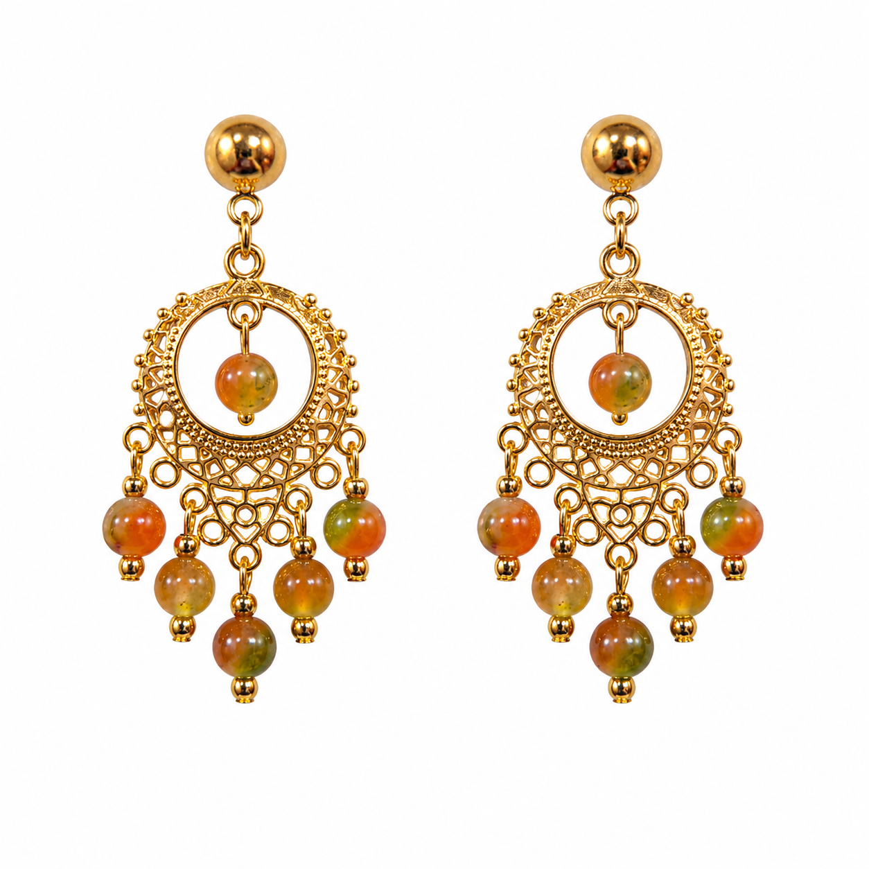 24k Gold-Plated Earrings with Natural Orange Stones