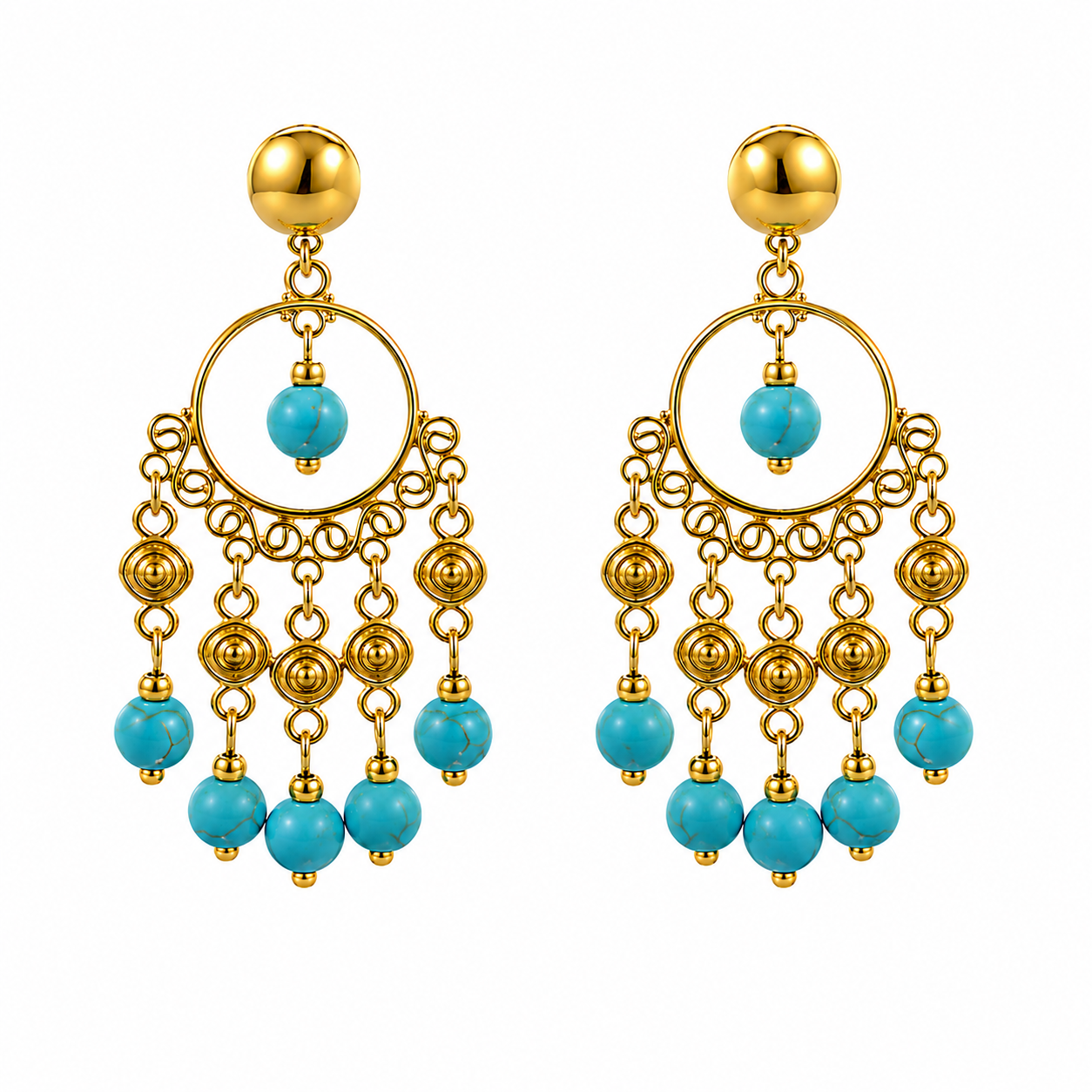 24k Gold-Plated Earrings with Natural Turquoise
