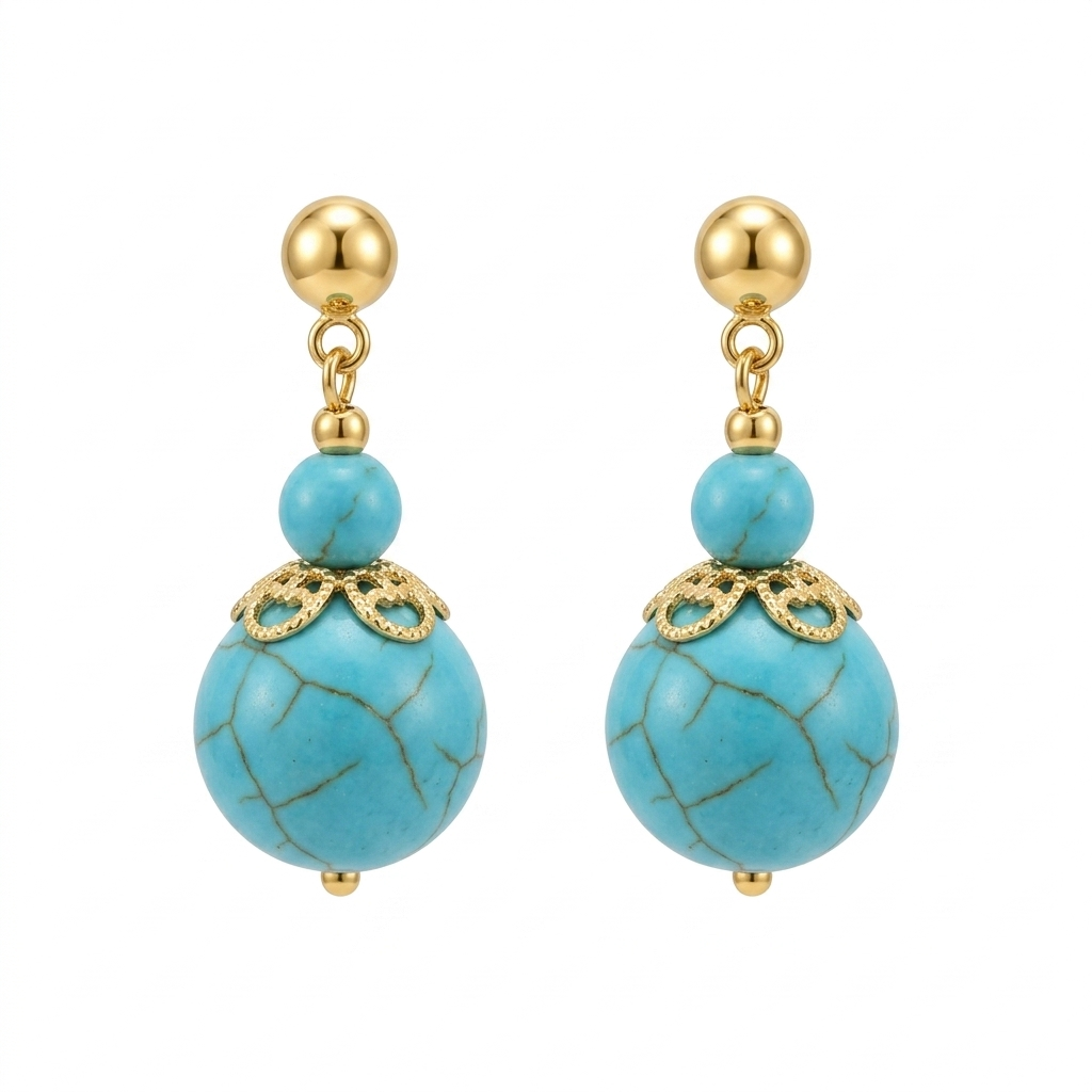 24k Gold-Plated Earrings with Turquoise Howlite